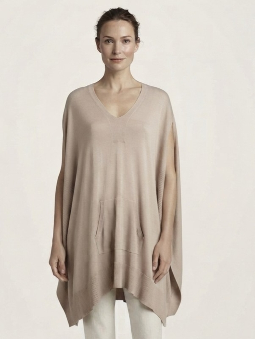 NWT Paul Costelloe Neutral Knit Poncho Tunic Top Pockets Size 1